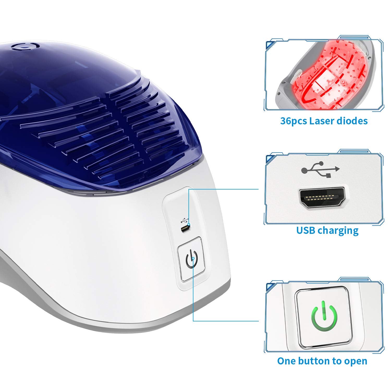 iHelmet Laser Hair Growth Cap for Men & Women, FDA Cleared Hair Loss Treatment (Blue-White) Y735