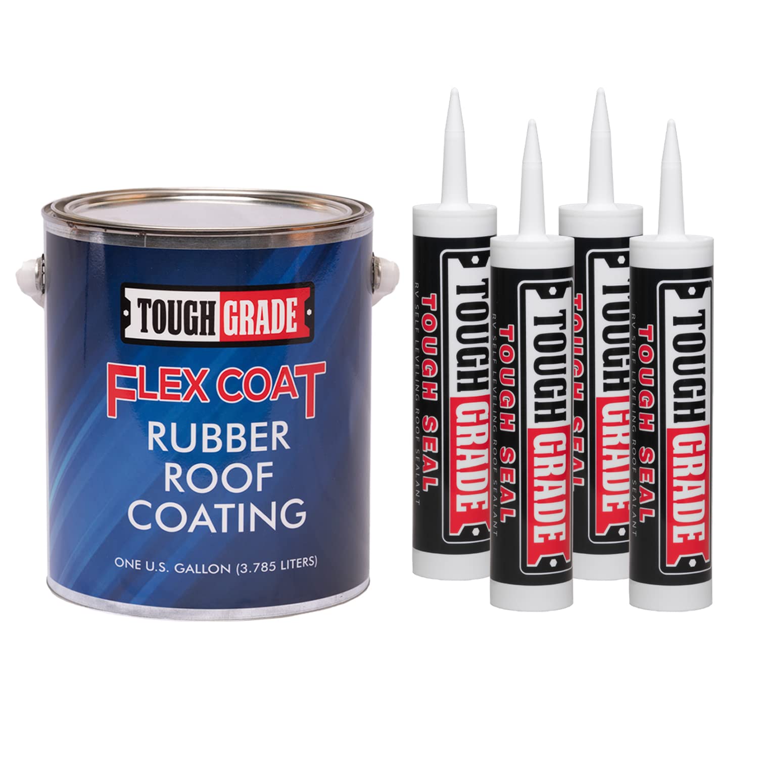 RV Roof Repair Kit | 1 Gallon Flex Coat + 4 Tubes Tough Seal Self Leveling Roof Sealant | RV Rubber Roof Coating | RV EPDM, TPO, PVC Repair | RV Roof Sealant