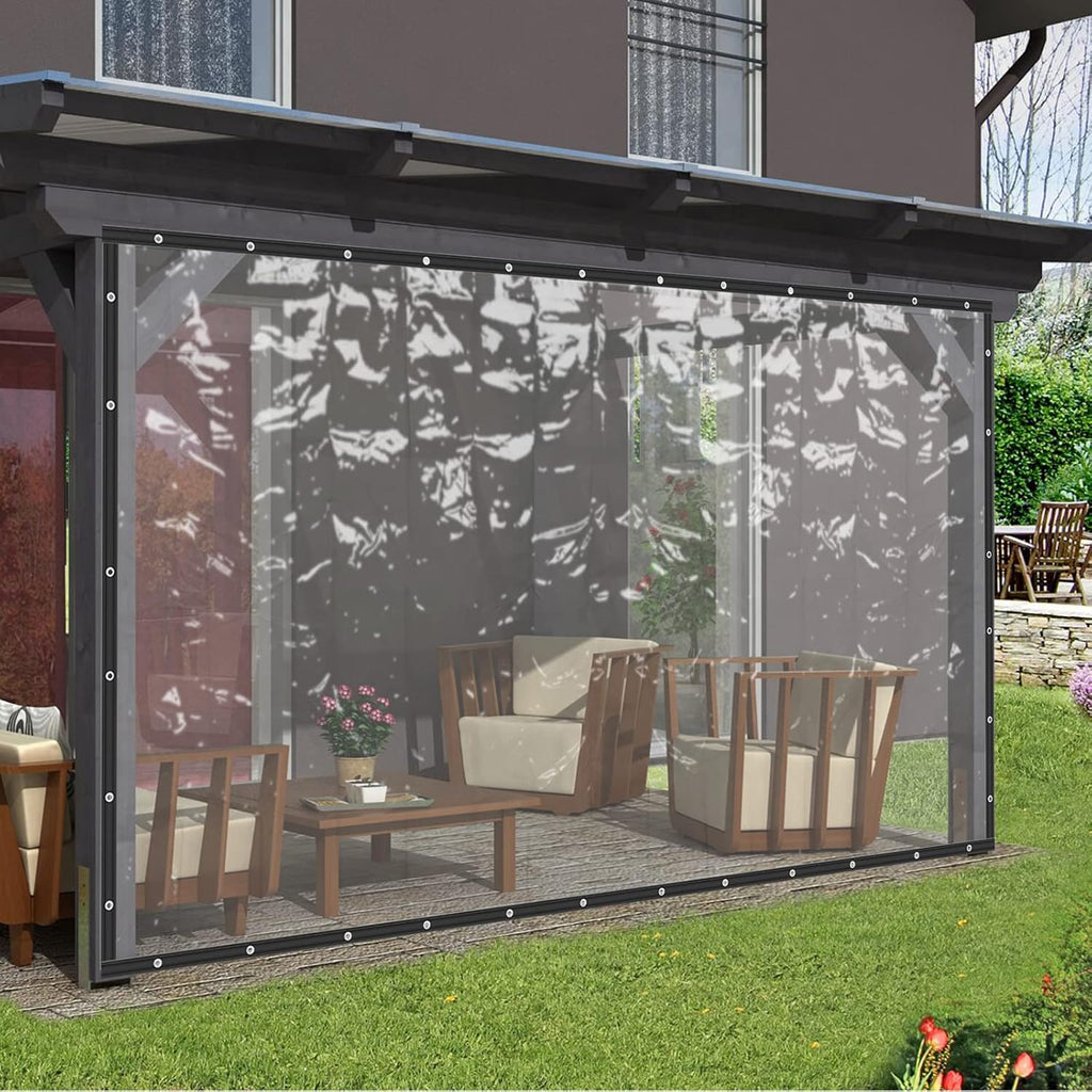 8×20FT Clear PVC Tarp Curtain Waterproof Heavy Duty Patio Enclosure J302