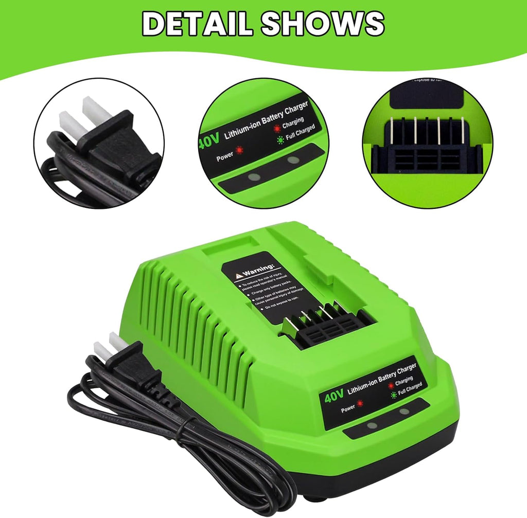 2-Pack 40V 6.0Ah Lithium Battery and Charger for Greenworks G-MAX Tools Z45443