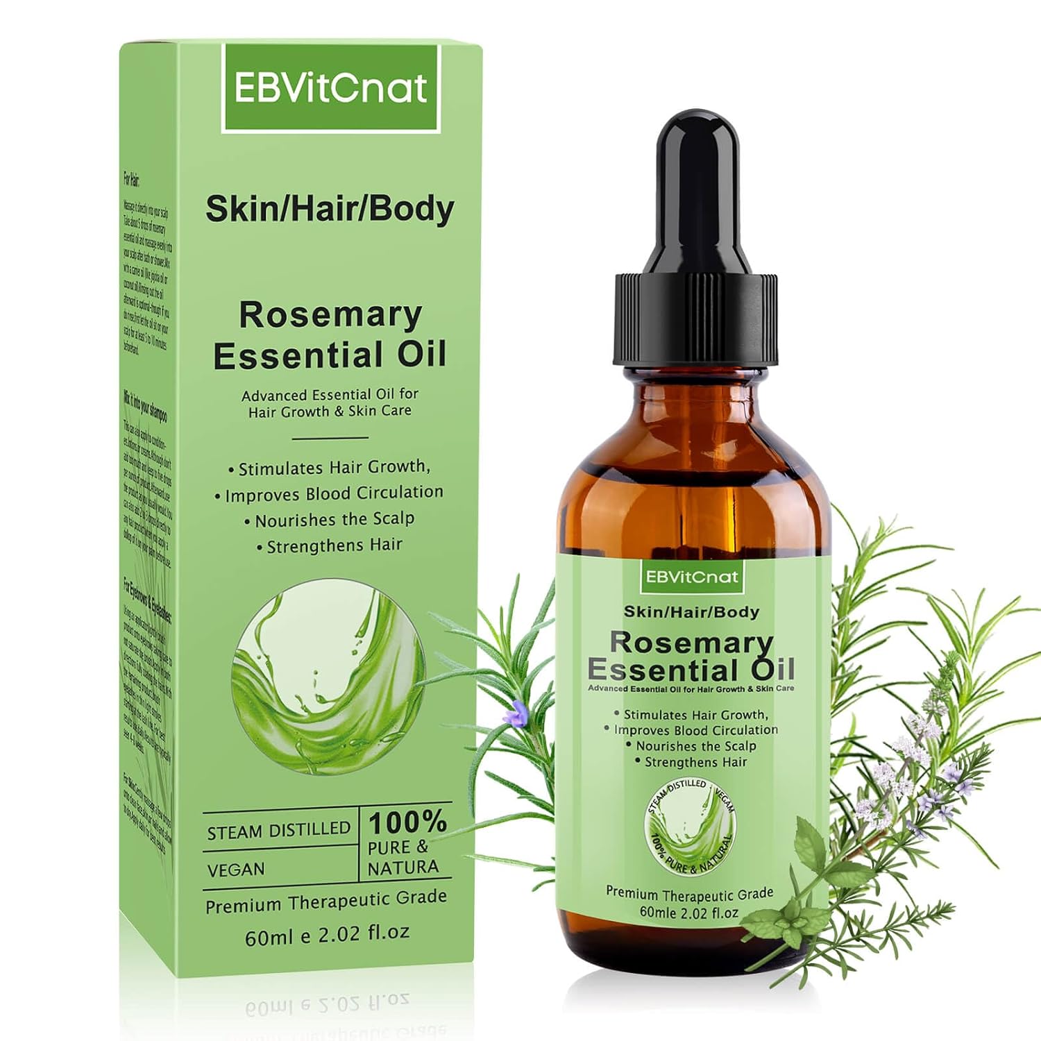 Rosemary Oil for Hair Growth,100% Pure Organic Rosemary Essential Oils for Eyebrow and Eyelash, Nourishes The Scalp,Hair Loss Treatment,Hair Growth Oil for Women & Men