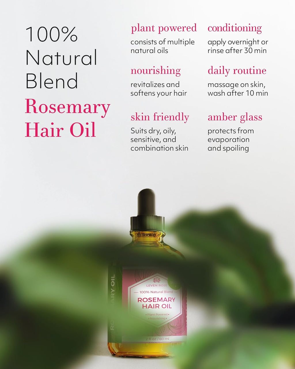 Leven Rose Organic Rosemary Oil for Hair Growth 2 oz G336131