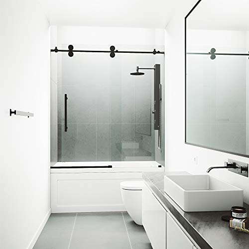 VIGO Elan Frameless Sliding Tub Door 56-60 in. Matte Black Clear Glass K697