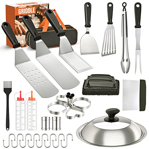 Blackstone Griddle Accessories Kit,14pcs Flat Top Grill Accessories Set for Blackstone and Camp Chef, Enlarged Spatulas, Basting Cover, Scraper, Tongs, Grill Spatula Kit for Outdoor BBQ