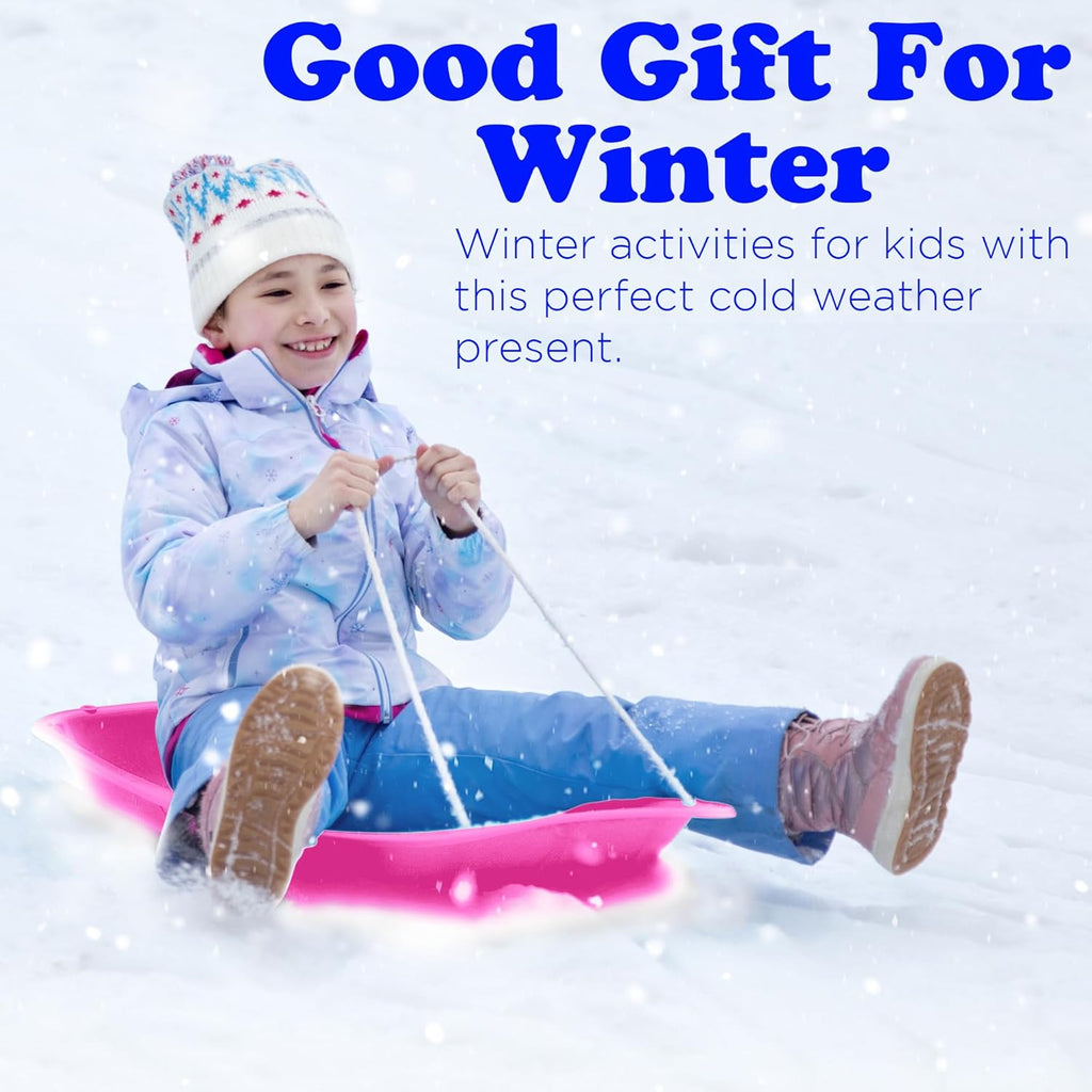 Kids Plastic Snow Sled with Pull Rope and Handles, Pink (3 Pack) V20965