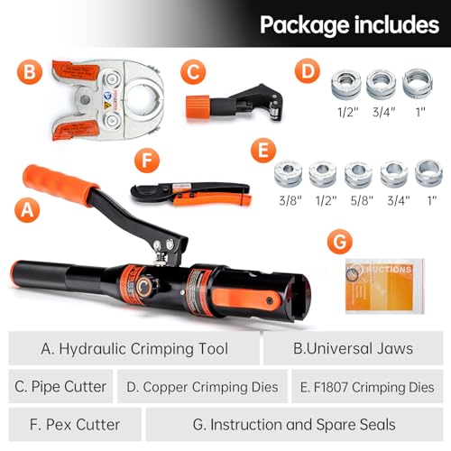 Copper Pipe Crimping Tool with 1/2, 3/4 and 1 Inch Jaws S342