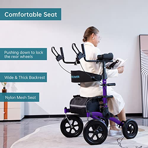 ELENKER All-Terrain Upright Rollator Walker with 12" Front Wheels, Compact Folding J164