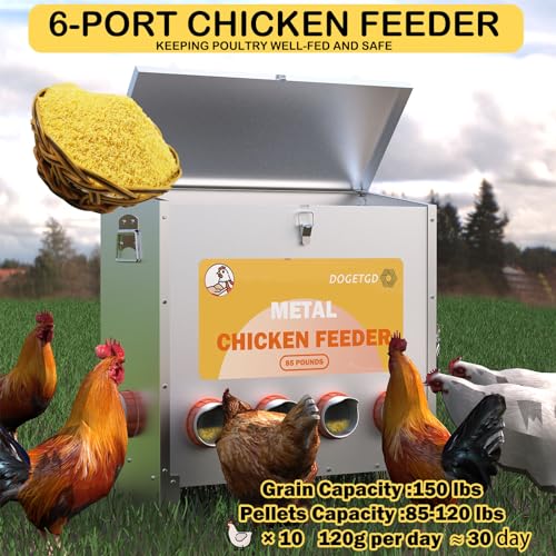 Automatic Chicken Feeder No Waste Metal Poultry Feeder 85lbs 10-Port W76893