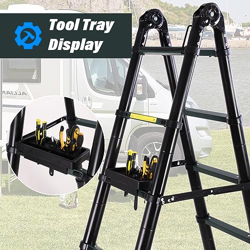 15.5FT Telescoping Aluminum Ladder with Triangular Stabilizer L20639
