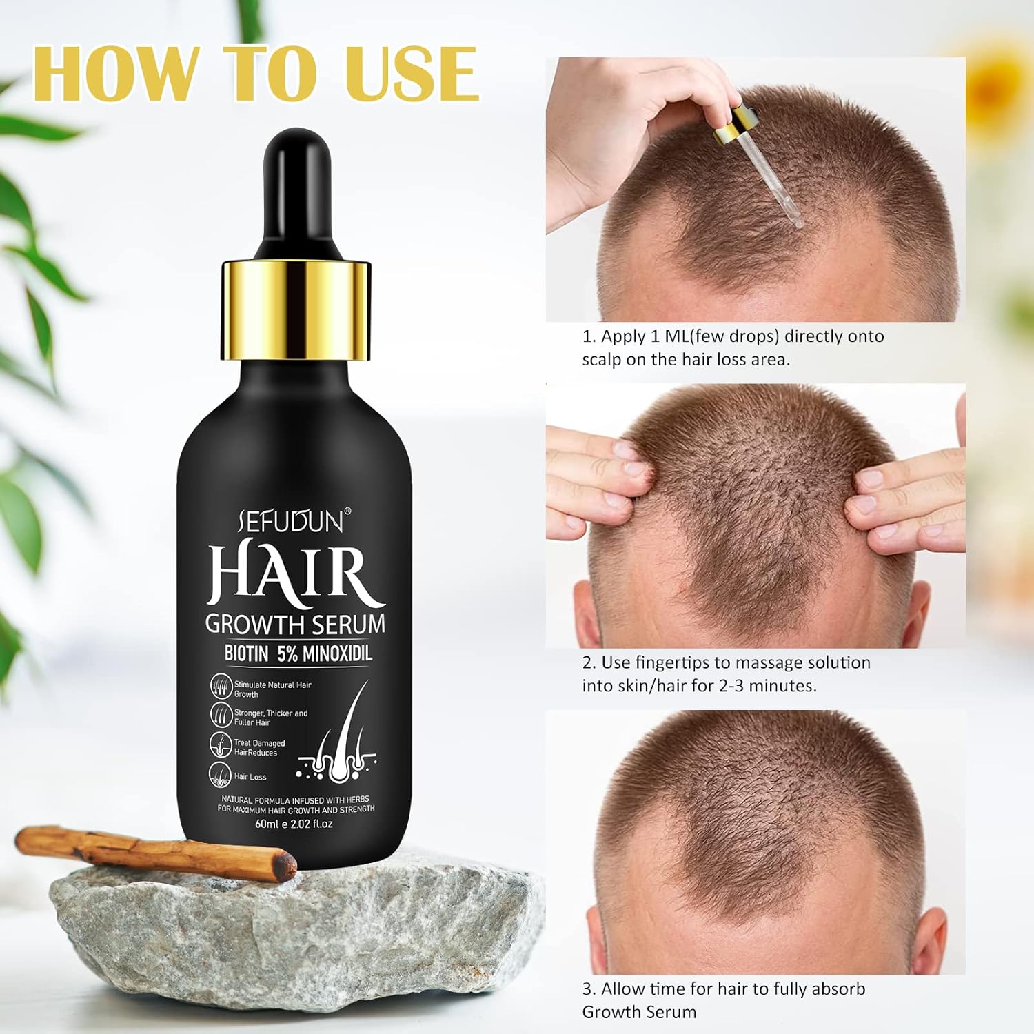 2Pack 5% Minoxidil Hair Growth Serum for Men and Women E608144
