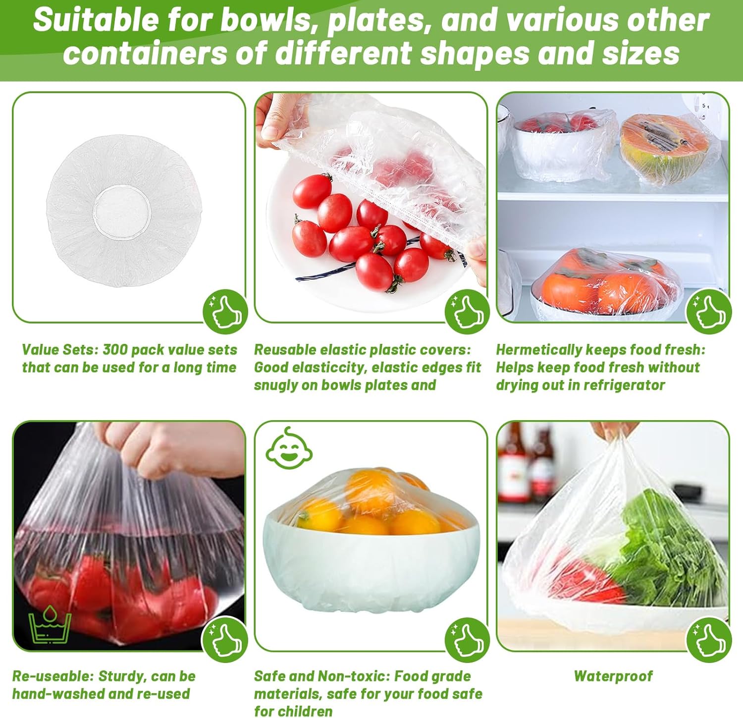 300Pcs Reusable Elastic Food Bowl Storage Covers, Sublaga, BPA Free V234017