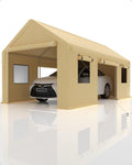 Carport 10'x20' Portable Garage, Reinforced Steel Poles, Heavy Duty Carport Canopy, 4 Roll-up Doors & 4 Mesh Windows, for Pickup, Boat, and Equipment, Yellow