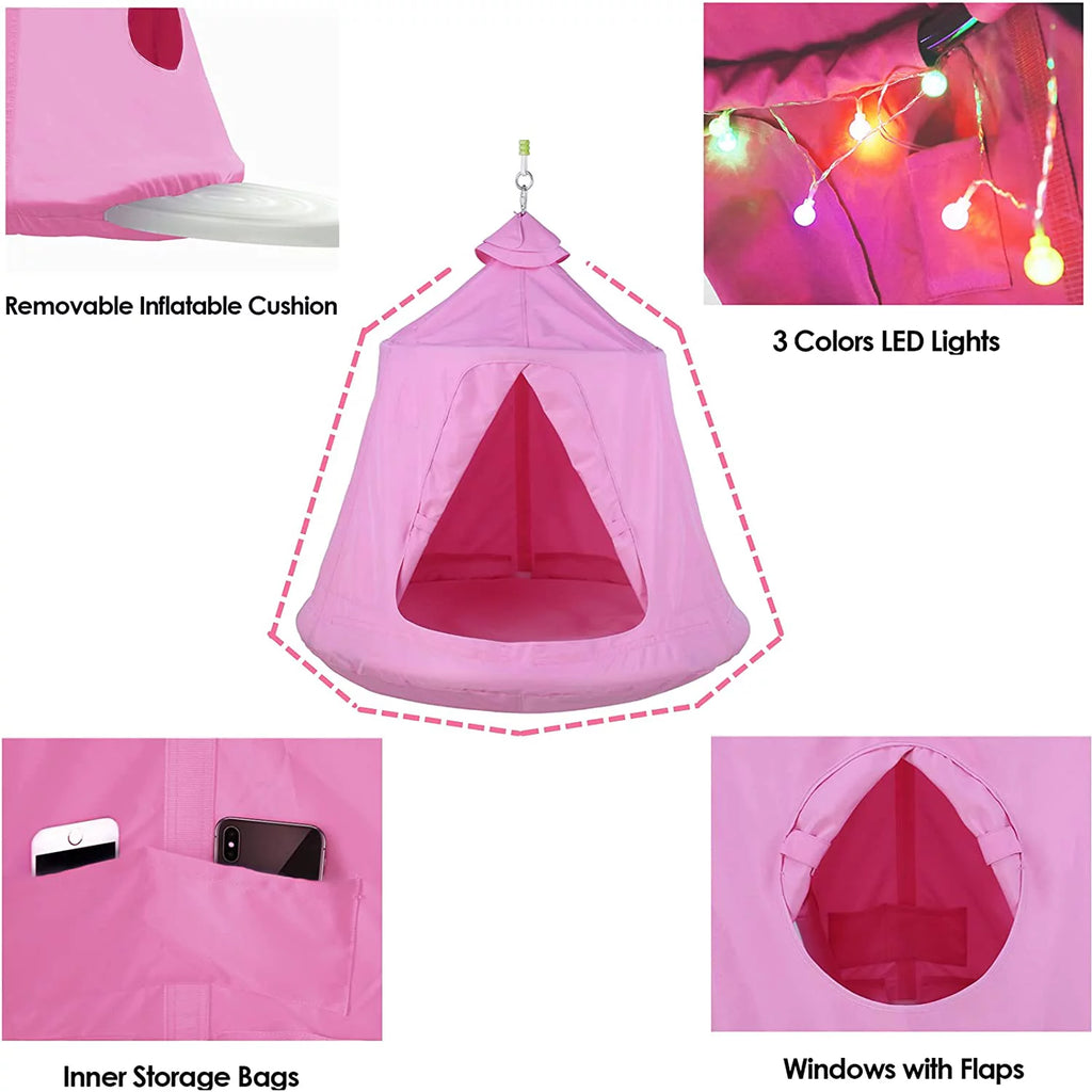 LAZY BUDDY Hammock Chair Set with Steel Stand, LED Lights, 330 lbs (Pink) N237115