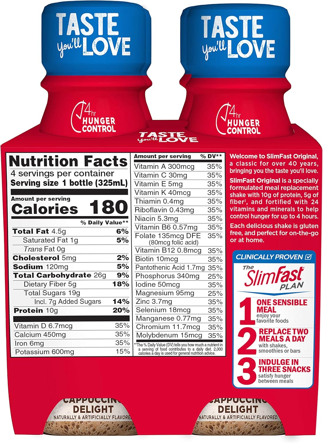 SlimFast Original Cappuccino Delight Meal Replacement Shake, 11 Fl Oz, 8 Count O5339
