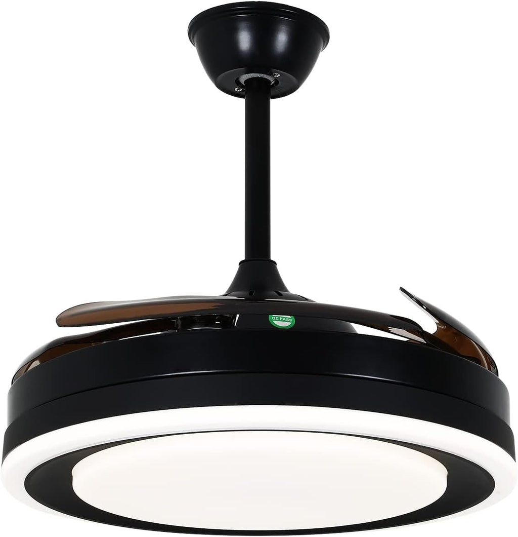OUKANING 42 Inch Retractable Ceiling Fan, Reversible Fandelier with Lights Remote Silent Motor, 6 Speed, 3 Color Change, Timer, Chandelier for Bedroom Living Room