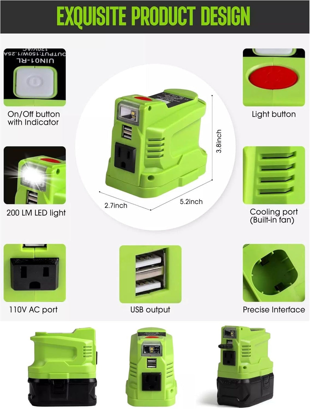 Alian for Ryobi 150 Watt Power Inverter, 18V to 110V/120V Portable U682678