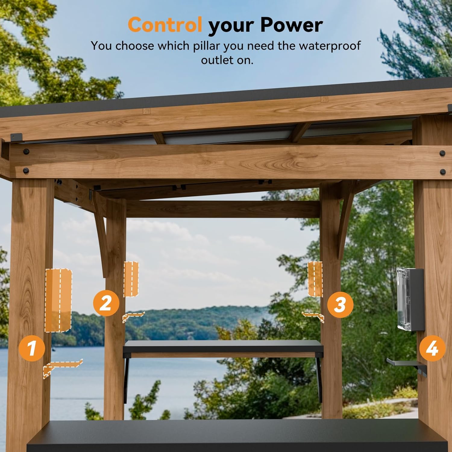 Modern Shade Grill Gazebo 6' x 8' with Cedar Wood Frame and Steel Roof D8535