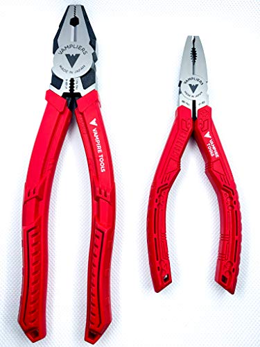 VAMPLIERS: 2-Piece Stripped Screw Extractor Pliers Set. 8" Heavy Duty Linemans Combination Pliers + 6.25" Multipurpose Screw Removal Pliers. High Carbon Steel. Made in Japan.