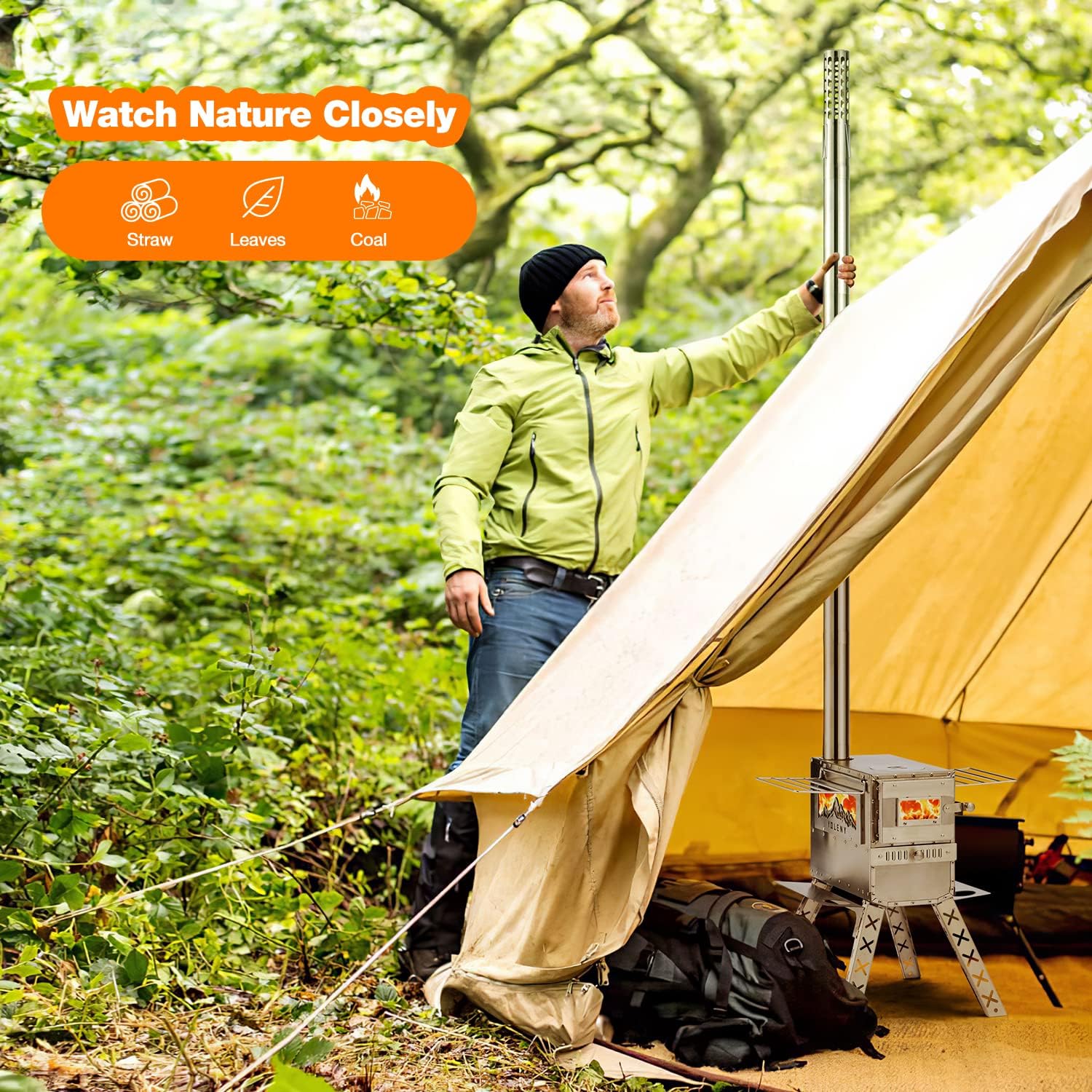 YOLENY Wood Stove with Chimney Pipes and Carry Bag for Camping, Hiking, Backpacking F475