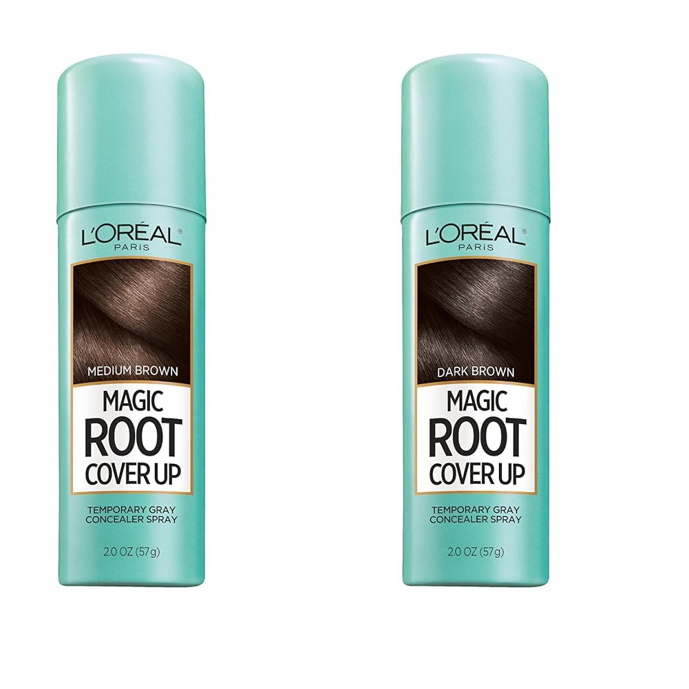 L'Oreal Paris Magic Root Cover Up Gray Concealer Spray, Medium Brown 2 Oz and Dark Brown 2 oz