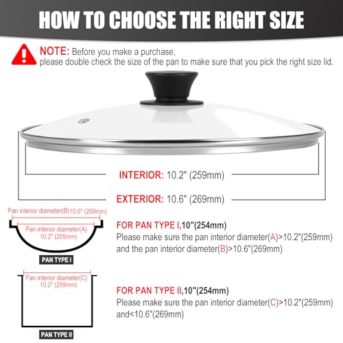 Tempered Glass Pan Lid 10 Inch Replacement Cover for Skillets Pots Wok U800043
