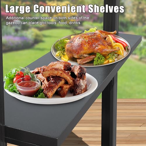 Domi 8x5FT Hardtop Grill Gazebo with Galvanized Steel Double Roof N470512