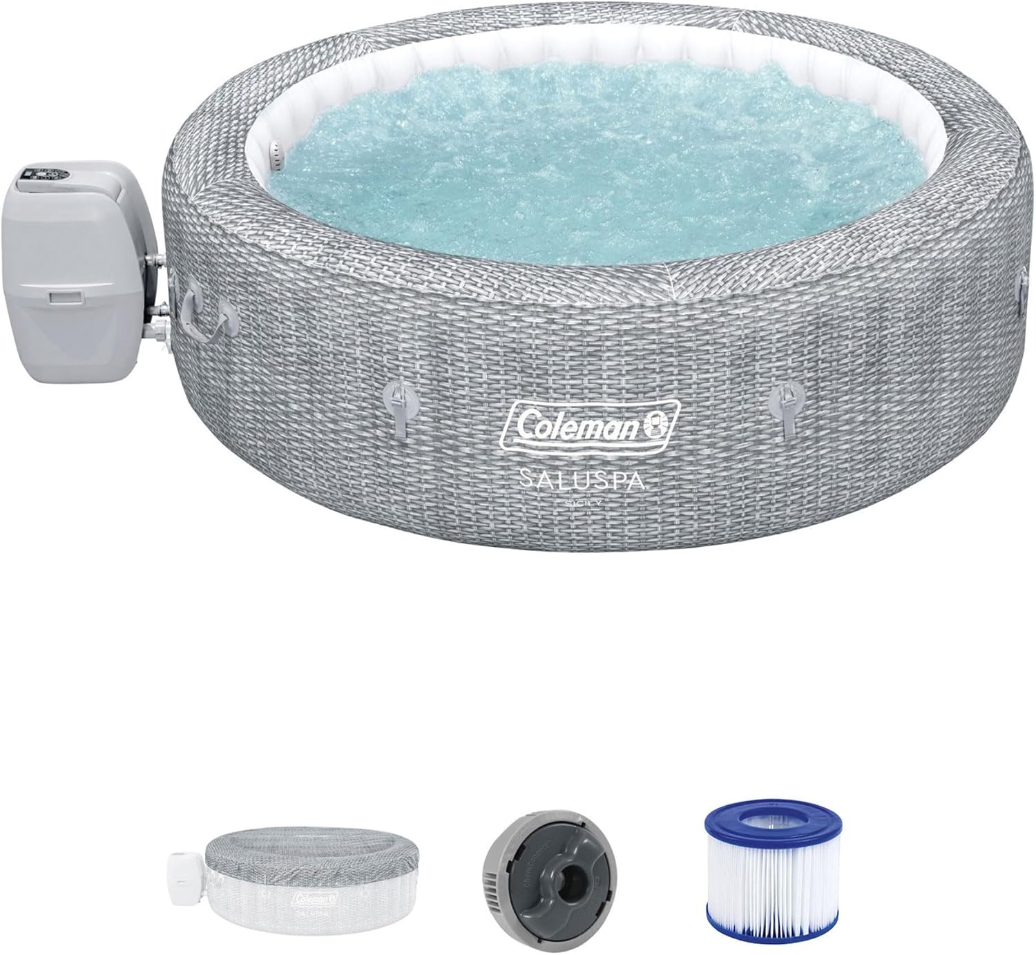 Coleman SaluSpa Sicily 180 Inflatable Hot Tub with Spa Seat and Headrest Pillows M8891