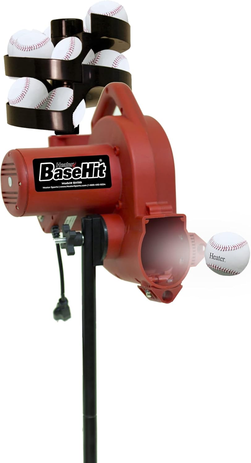 Heater Sports Base Hit Lite & Real Baseball Pitching Machine, Pitches Up to 45 MPH, Perfect for Hitting and Fielding