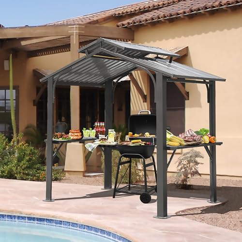 Domi 8x5FT Hardtop Grill Gazebo with Galvanized Steel Double Roof N470512