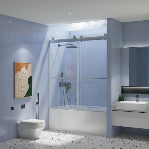 Frameless Sliding Tub Door 56-60in W x 65in H, Clear Tempered Glass, Brushed Nickel P567765