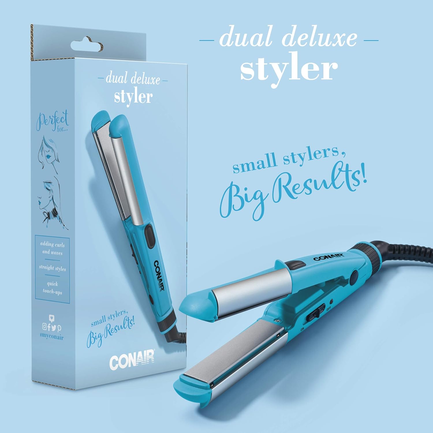 Conair Mini Dual Deluxe Styler for Curls, Waves & Straightening L148