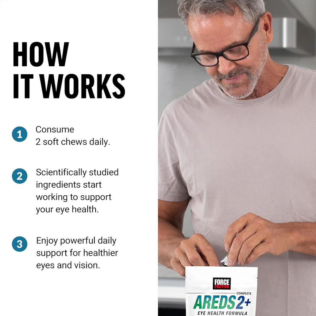 FORCE FACTOR AREDS2+ Eye Vitamins with Lutein & Zeaxanthin, Tropical Punch, 60 Soft Chews M698555