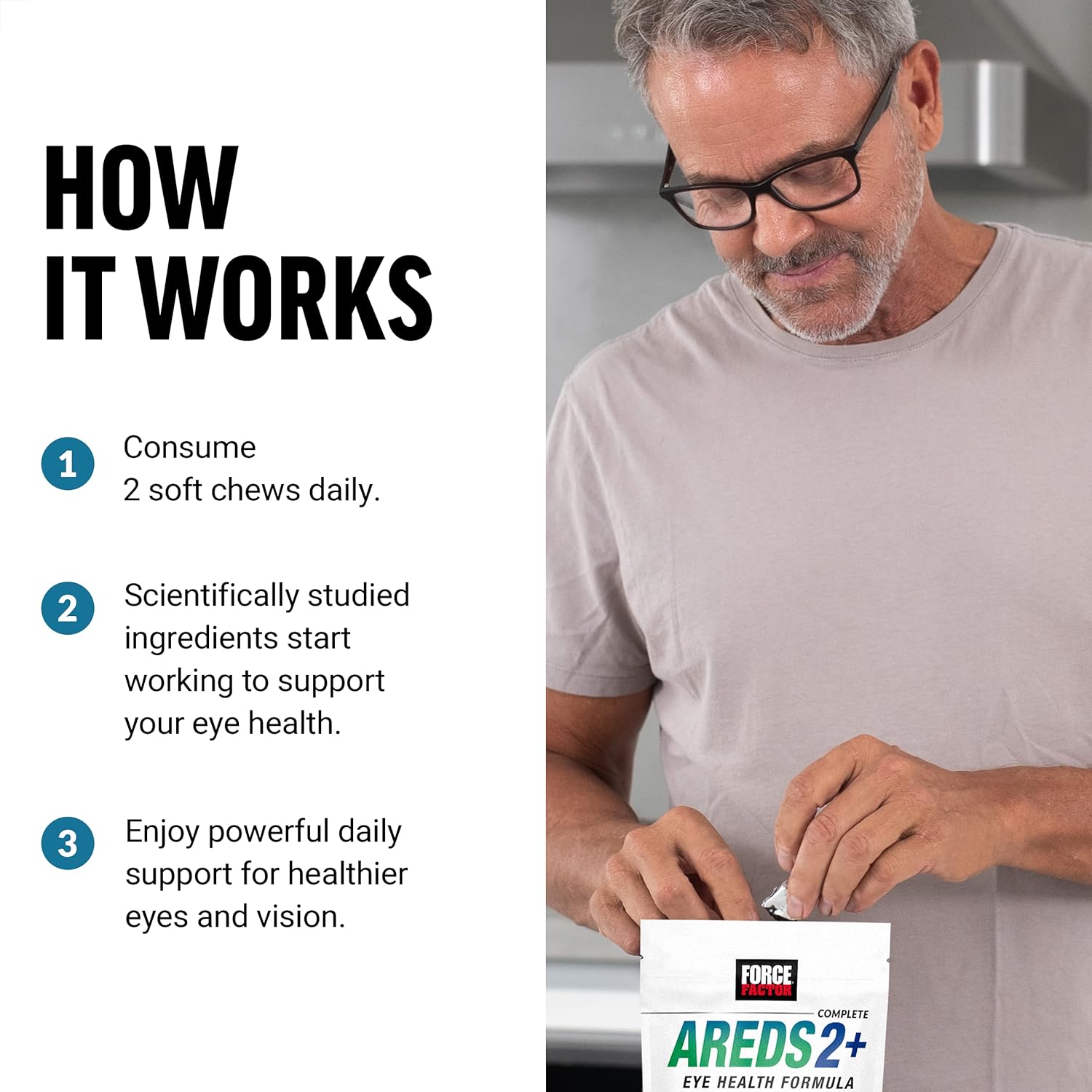 FORCE FACTOR AREDS2+ Eye Vitamins with Lutein & Zeaxanthin, Tropical Punch, 60 Soft Chews M698555
