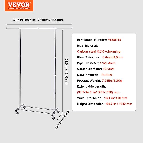 VEVOR Heavy Duty Clothes Rack, Double Hanging Rod, Adjustable Height, 600 lbs Capacity P7800