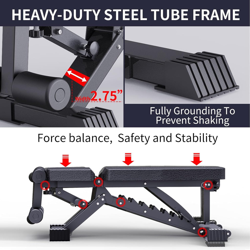 K KINGKANG Adjustable Weight Bench, 1100 LB Capacity, Foldable Flat/Incline/Decline for Home Gym G75575
