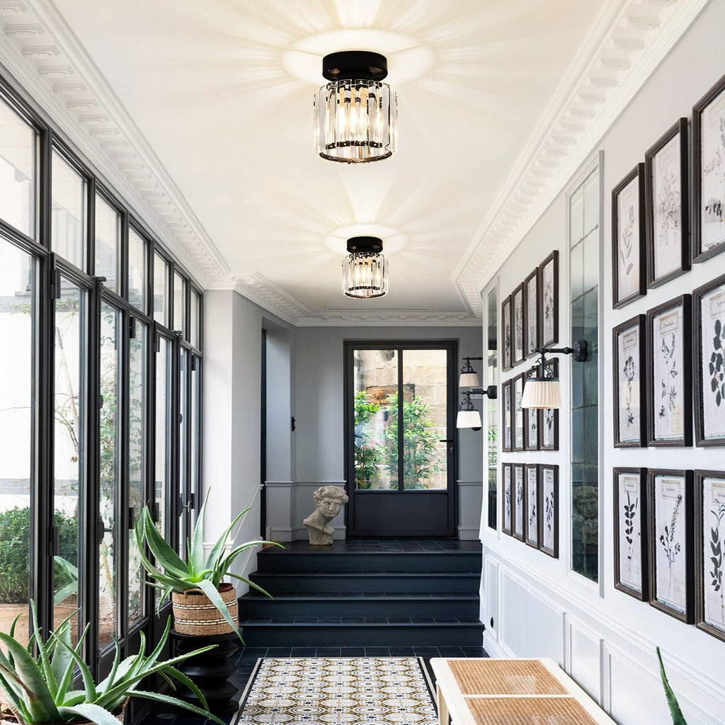 KCO Lighting Small Crystal Chandelier Flush Mount Ceiling Light, Modern Black Z908