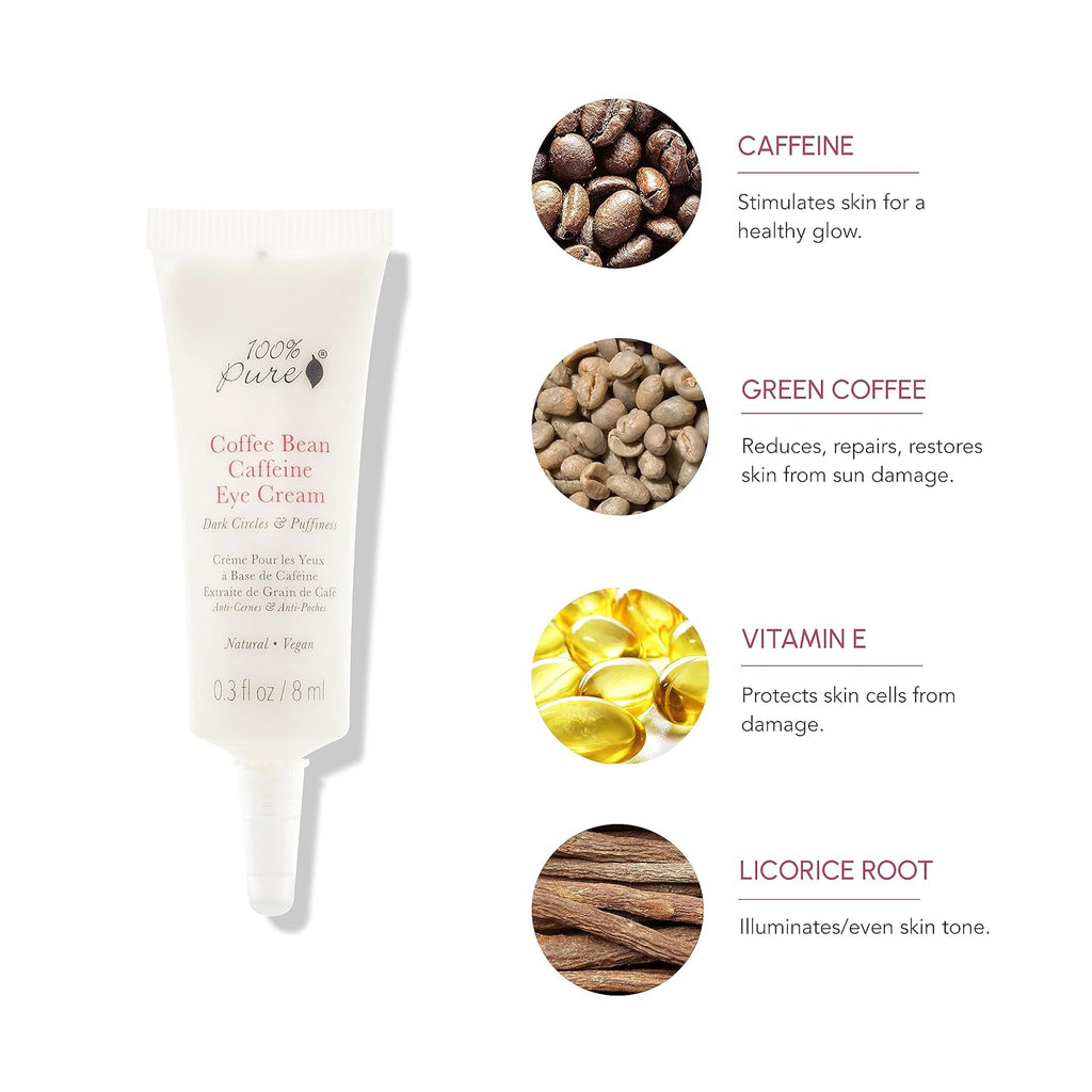 Pure Coffee Bean Caffeine Eye Cream with Green Tea, Rose Hip, Vitamin E, 0.3 oz G6741