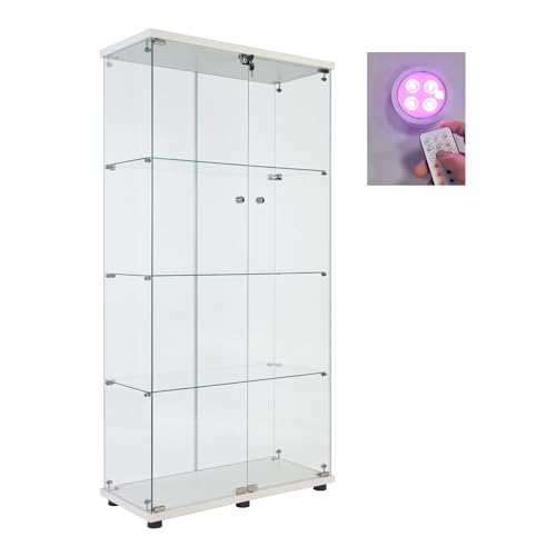 White Glass Display Cabinet with Lock and Lights, 2 Doors I602112