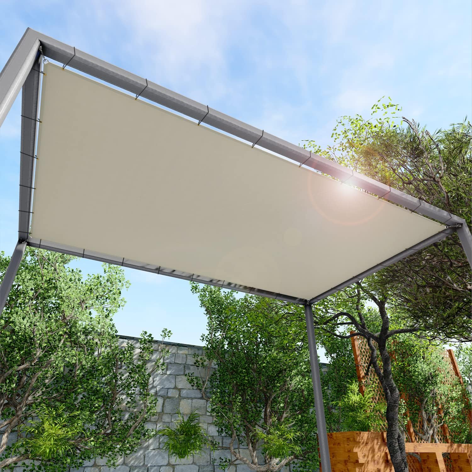 12' x 16' Waterproof Sun Shade Sail Straight Edge Outdoor Canopy Cover UV Block for Lawn Patio Backyard Garden Deck Pergola (Beige)