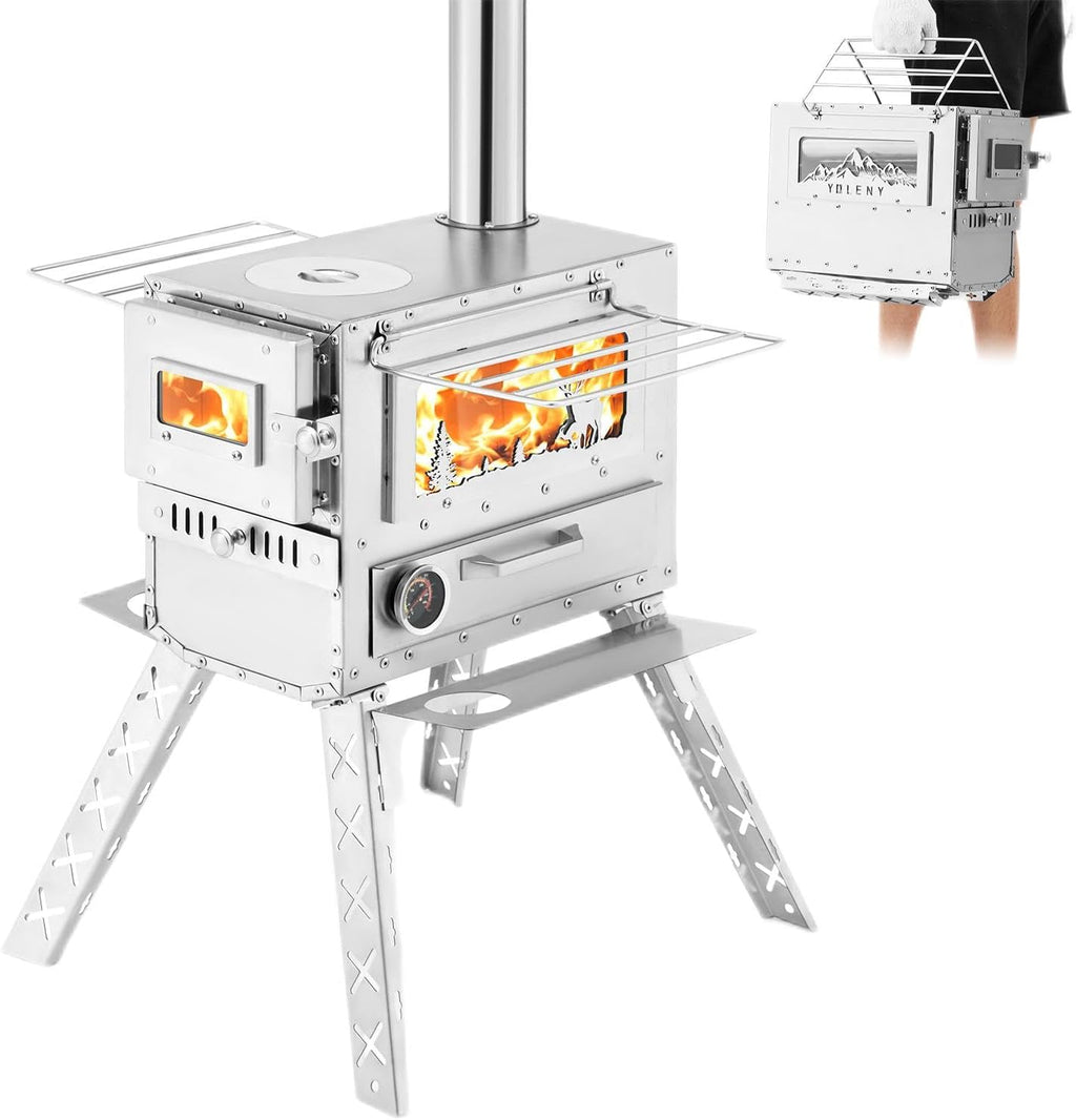 YOLENY Wood Stove, Wood Burning Stove, Tent Stoves Wood Burning with Wood Oven, Camping Wood Stove for Outdoor Cookout, Hiking, Travel, Backpacking Trips, Chimney Pipes and Carry Bag Included
