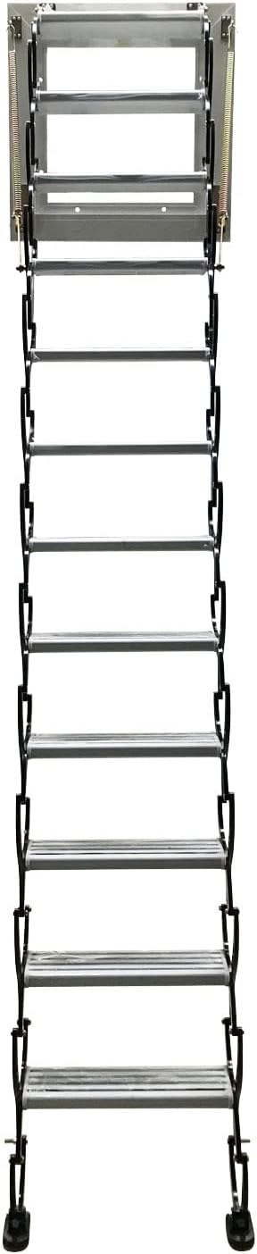 TECHTONGDA Attic Ladder 12 Steps Wall-mounted Folding Stairs, 9.8 ft, Ti-Mg Alloy A21331