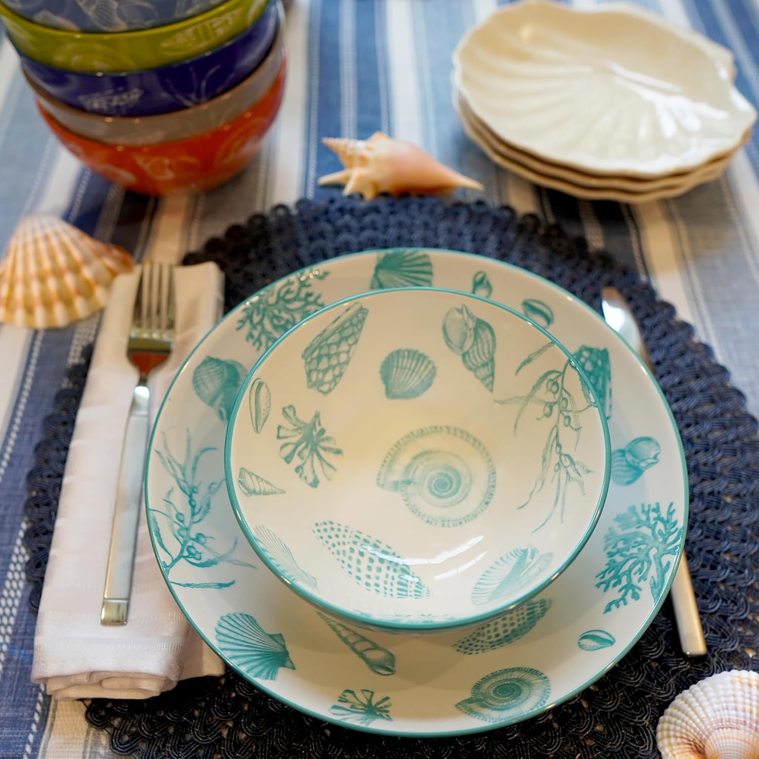 Certified International Seaside 9.25" Pasta Bowls, Set of 6, Multicolor B976