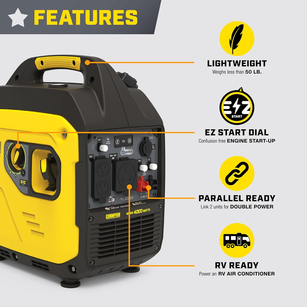 Champion Power Equipment 4000-Watt Portable Inverter Generator with CO Shield W8746