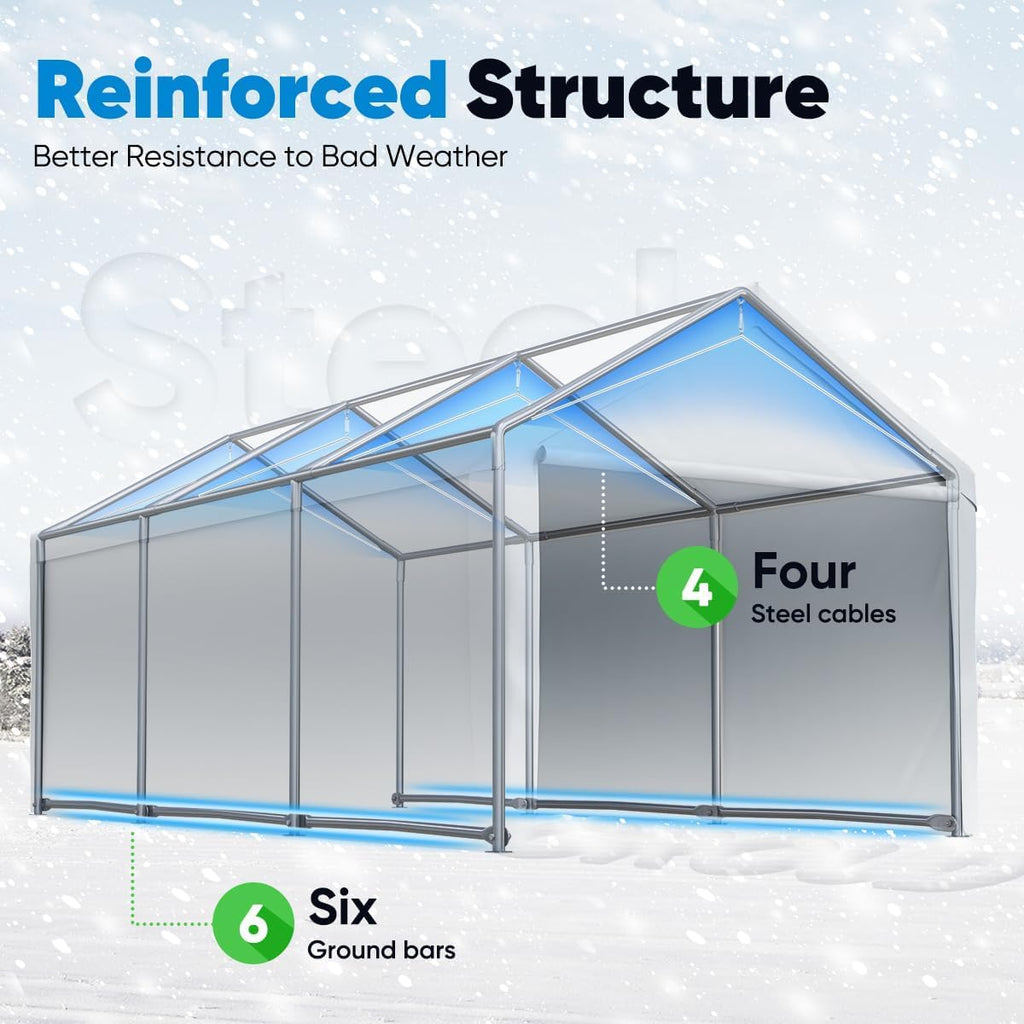 Quictent 10'x20' Heavy Duty Carport Car Canopy Galvanized Steel Shelter Silver Gray J750251
