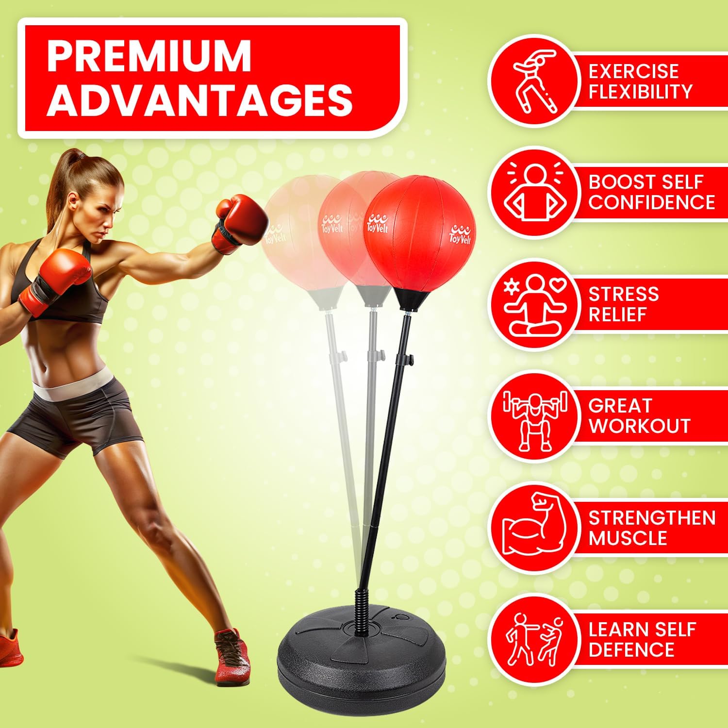ToyVelt Punching Bag with Stand for Teens and Adults, Adjustable Height E222170