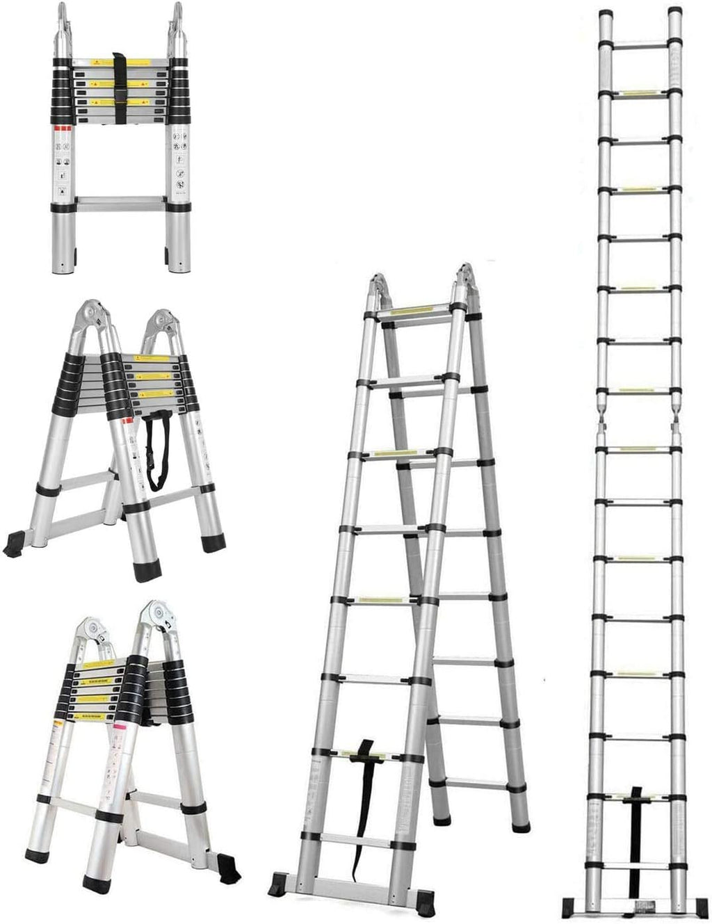 16.5FT Aluminum Telescopic Extension Ladder, 16 Steps, Slip-Proof Feet J4592