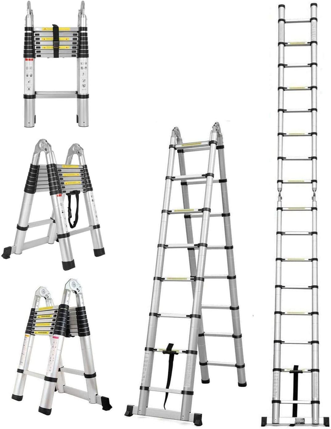 16.5FT Aluminum Telescopic Extension Ladder, 16 Steps, Slip-Proof Feet J4592