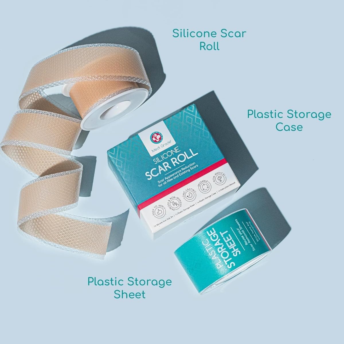 Medi Grade Silicone Scar Sheets, 80 Inches Long, Reusable with Storage Case C2293