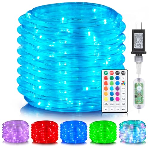 Solar Outdoor Rope Lights, 66ft 200leds Solar Powered Rope Lights Outdoor, 8 Modes Dimmable/Timer Remote String Light 3.7V/1200mAh Rope Solar Lights Outdoor Waterproof for Garden Decor, White