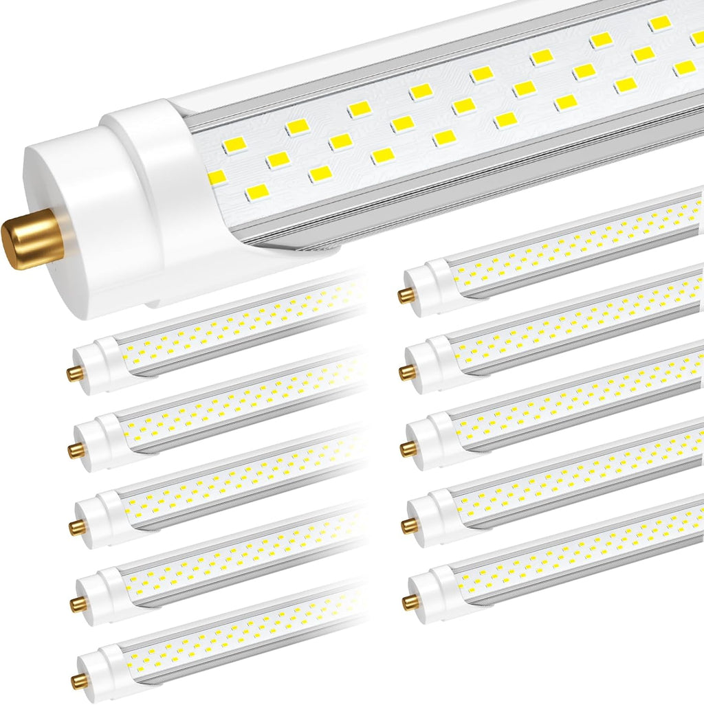 8ft Led Bulbs, T8 8 foot Led Bulb for T12 Fluorescent Replacement, 72W 9000lm 8' Led Tubes 96" FA8 Single Pin, Three Rows of lamp Beads, 5000K led tube light (10Pack)